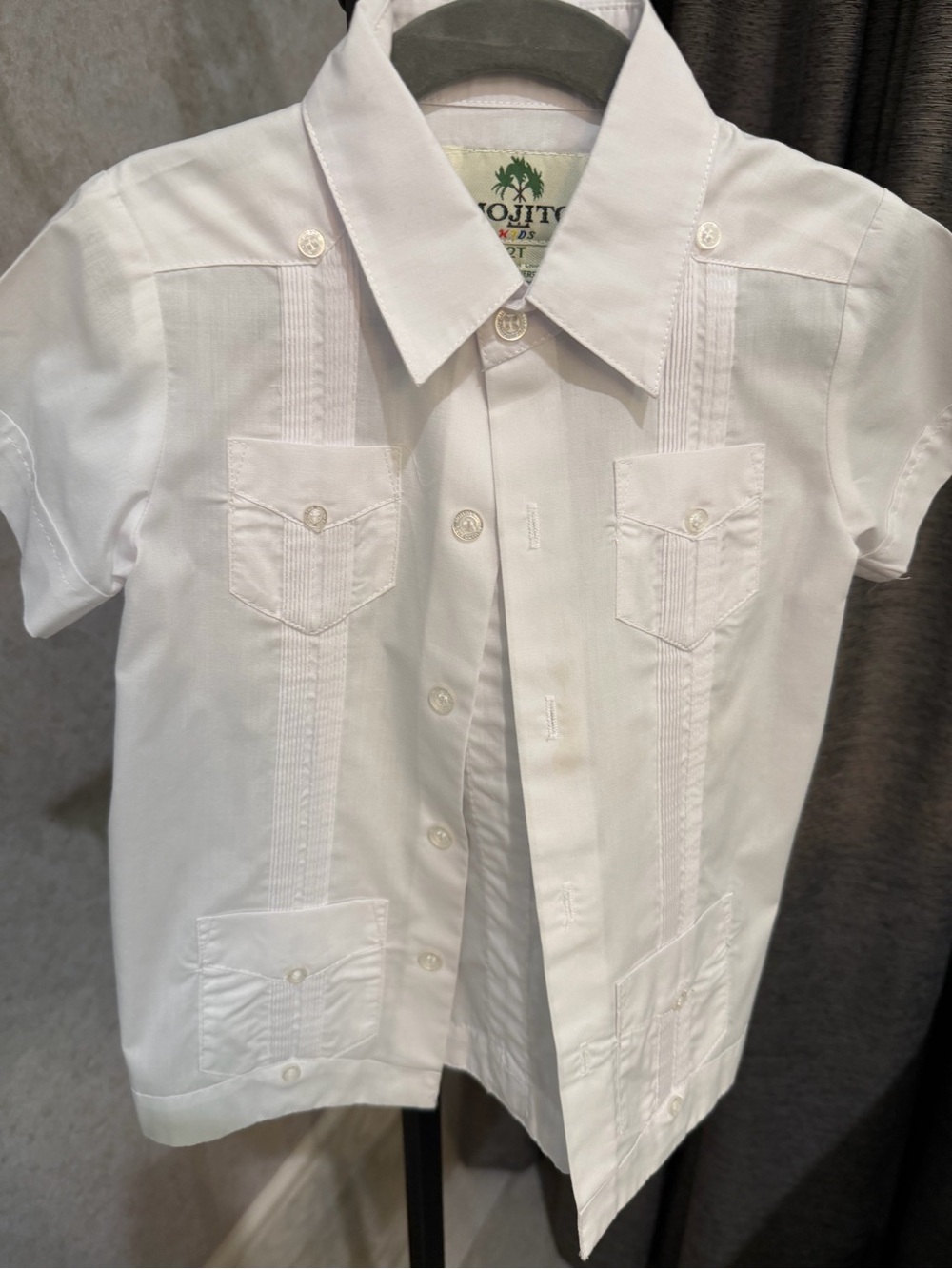 White Short Sleeve Button-Up Shirt - Kids